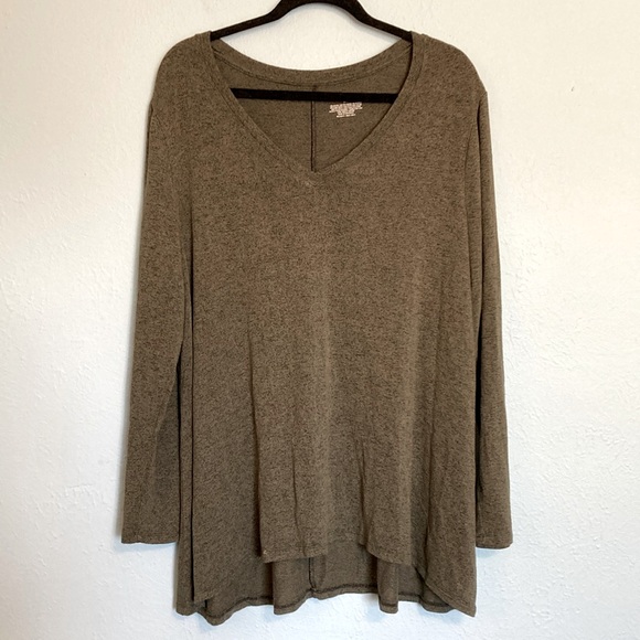 Lane Bryant Womens Size 22/24 Olive Green V-Neck Soft Long Sleeve Tunic T-Shirt - Picture 1 of 12